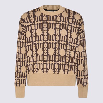 Palm Angels Beige And Brown Cotton-Wool Blend Jumper