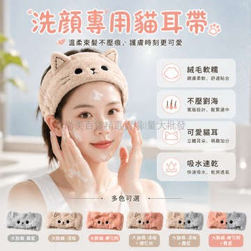 桃園出貨✨ 卡通大臉貓絨毛洗臉專用髮帶 發箍 女式 2025 新款 洗漱壓髮 束髮 頭箍 頭飾