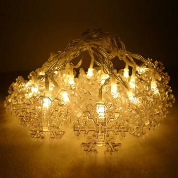 摩達客-LED20燈夾子燈造型電池燈+USB兩用充電 -暖白光/雪花造型款