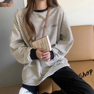 韓版圓領條紋長袖上衣【W301】