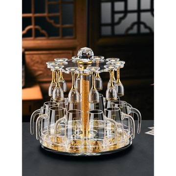 高檔輕奢小號白酒杯套裝玻璃一口烈酒杯分酒器創意金箔酒具置物架