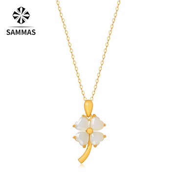 【SAMMAS】S925 金色花語 純銀項錬 天然玉 吊飾 項錬 玉緣 項鏈 飾品 銀項錬 精品 結婚禮物 鎖骨項錬