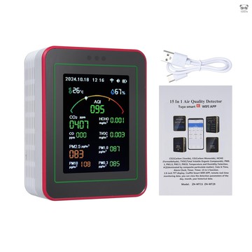 (有頻道) 塗鴉二氧化碳檢測儀 15合1空氣質量檢測儀 時間/AQI/pm2.5/pm0.3/pm1.0/pm10/甲醛