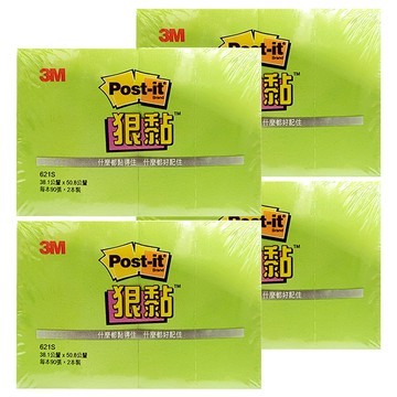 3M Post-it 利貼 狠黏便條紙 621S-2C6 38.1*50.8mm  綠色  2本  4組