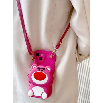 草莓小熊零錢包適用vivox200pro手機殼x100斜挎x90/x70/x60卡通s20可愛vivos19/s18/s17女款s16全包y78防摔套