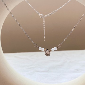 靜謚之美 純銀項鍊/ 茶晶 月光石