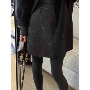 閃閃半身裙秋冬大碼胖mm設計感小眾亮片遮胯短裙燙鉆高腰包臀裙子