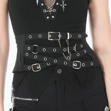 多重扣帶綁帶鐵鍊腰封寬版腰帶龐克搖滾DARK IN LOVE台灣CW106