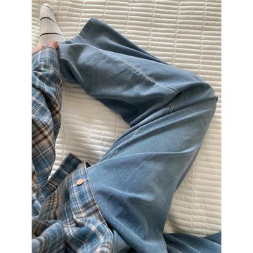 天絲闊腿牛仔褲女夏季薄款胖妹妹寬松顯瘦松緊腰小個子冰絲直筒褲