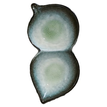 美濃燒 雙格枝豆形皿 日本製 陶瓷 100mL  1個  綠色