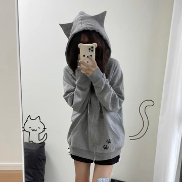 🌸雨菲家🌸台灣出貨 貓耳朵可愛連帽宅宅萌感二次元運動長袖拉鏈外套上衣衛衣女生