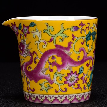 琺瑯彩陶瓷公道杯家用功夫茶具分茶器帝王黃玉瓷茶海勻杯分茶杯