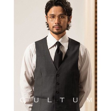 CULTUM 50%羊毛親王格修身無領西裝馬甲男士商務職業正裝西服馬夾