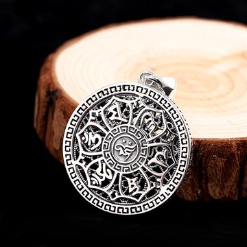 s925銀六字真言吊墜鏤空雕刻掐絲雙面可戴吊墜