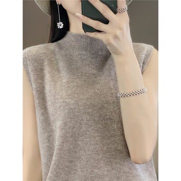 一線成衣半高領針織馬甲背心女春秋冬內搭毛衣中領無袖軟糯打底衫