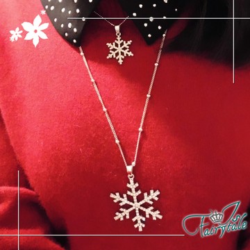 【伊飾童話】銀白雪花＊雙墜鋯石長鍊