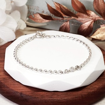 ART64 純銀 閃耀唯一 半半手鍊 小鑽銀珠 方扭設計 925純銀手鍊 女生手鍊 手環 生日禮物 聖誕禮物 情人節禮物