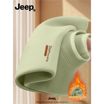 Jeep吉普上衣男款德絨新款半高領雙面絨男裝潮流秋衣保暖秋冬衣服