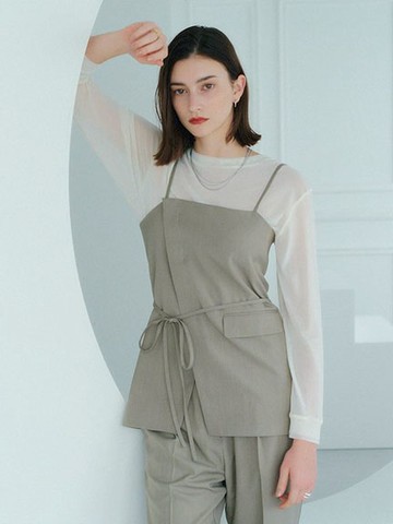 知性風腰部綁帶細肩吊帶背心(07000220100) - YECCA VECCA