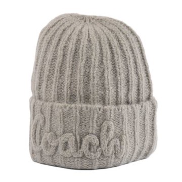 COACH 女款 Script 針織羊毛帽-灰樺