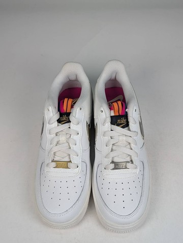 微瑕疵-左右腳中底發黃 DH9595-001 6.5Y Nike Air Force 1 1s Double Up On The Pull Tabs Swooshes 雙層勾勾 米白 金 女款