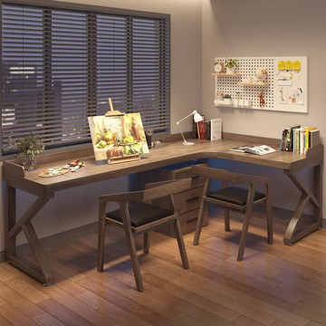 全實木轉角書桌雙人電腦桌拐角長工作臺家用L型辦公學習桌l型書桌 ph6211