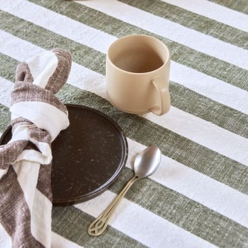 OYOY 有機純棉條紋餐巾 - 橄欖綠