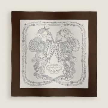 Hermes 愛馬仕25新款 Brides de Gala絲巾（咖色/白色）