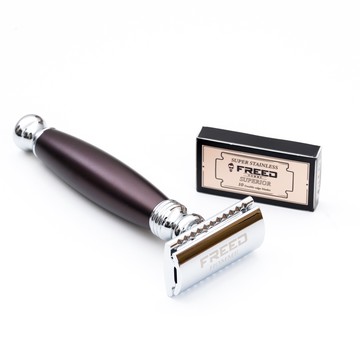 【FREED】封閉式復古雙刃安全刮鬍刀- 馬鞍棕 (附刀片10片) 現貨 生日禮物 男友禮物 客製刻字 聖誕節 交換禮物