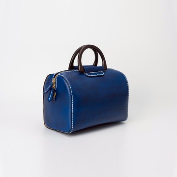 【切線派】波士顿女包纯手工定制植鞣革真皮单肩手提枕头包木提手