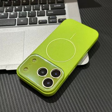 純色荔枝紋 水晶鏡頭貼 唯美細圈磁吸 防摔殼 用於iPhone17 i16 手機殼 i15 i14 i13 i12 超薄