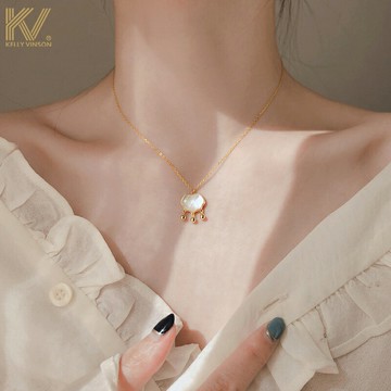 玉石項鏈女小眾輕奢ins風簡約如意吊墜純銀長命鎖骨鏈2021年新款