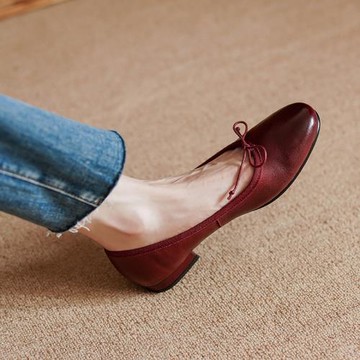 晚風一腳蹬奶奶鞋復古小皮鞋女真皮淺口圓頭蝴蝶結軟皮平底單鞋女