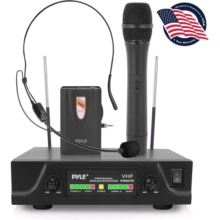 pyle 2 Channel VHF Wireless Microphone System Battery Operated One Ha