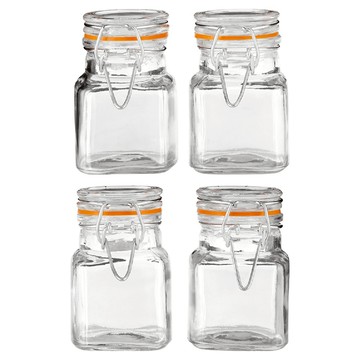 Premier 扣式玻璃密封罐 橘色 90ml - 廚房收納保鮮好幫手  1個容器 + 1個蓋子  4個