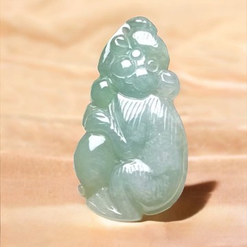【好彩頭】冰種飄綠翡翠猴子項鍊 | 天然緬甸玉A貨翡翠 | 送禮