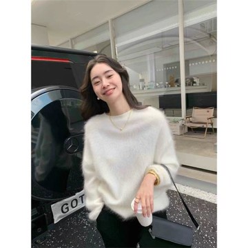 秋冬新款100%山羊絨拉絨圓領拉毛羊絨衫女保暖舒適