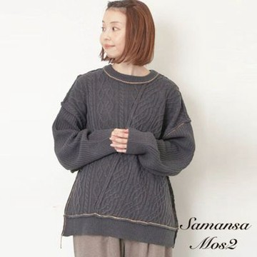 〚Samansa Mos2〛撞色線條麻花編織拼接感針織衫