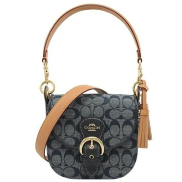 COACH C8512 KLEO 丹寧印花翻蓋肩斜兩用馬鞍包.深藍