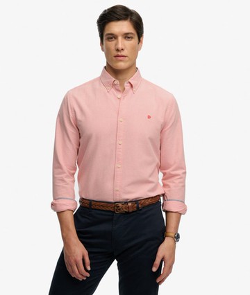 Superdry Men's Preppy Oxford Long Sleeve Shirt Pink Size: M