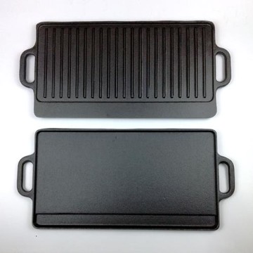 鑄鐵燒烤盤鐵板燒無涂層牛排盤烤肉盤壓肉板長方形大號鐵板餐廳