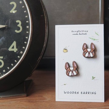 法國鬥牛犬木製耳環