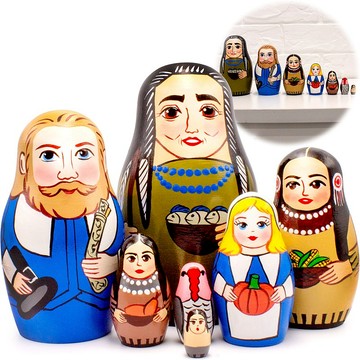俄羅斯套娃 7 件套 - 俄羅斯套娃感恩節餐桌裝飾品