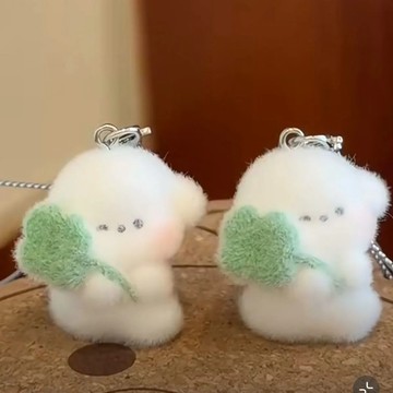 立體手機鏈卡通可愛小狗四葉草植絨公仔鑰匙扣手機掛飾挂件配件