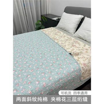 斜紋純棉小碎花床蓋單件四季通用小清新雙面絎縫夾棉厚床單榻榻米