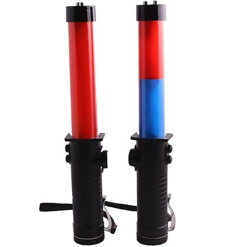 【威力鯨車神】LED多功能交通指揮棒 哨音手電筒 破窗器 交管棒警示燈-紅藍光(2入)