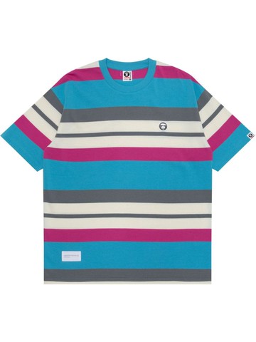 AAPE BY *A BATHING APE® - logo-applique striped cotton T-shirt - men - Cotton - S - Blue