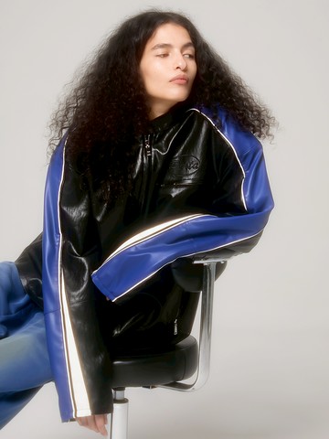 Racing Padded Leather Jacket _ Black Blue