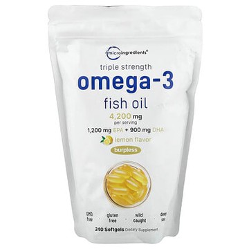 Micro Ingredients, 三倍功效 Omega-3 魚油，4200 毫克，240 粒軟膠囊（每粒軟膠囊 1400 毫克）