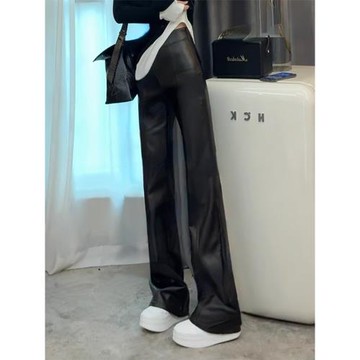 加絨加厚高腰顯瘦皮褲女2025冬季新款氣質休閑百搭直筒微喇長褲子